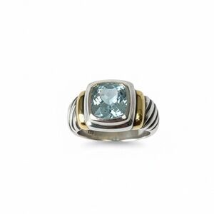 David Yurman Authentic Noblesse Cable Ring in Blue Topaz, Silver & Gold- Sz 5